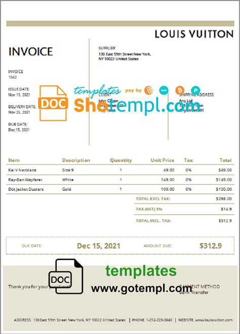 Louis Vuitton invoice replacement